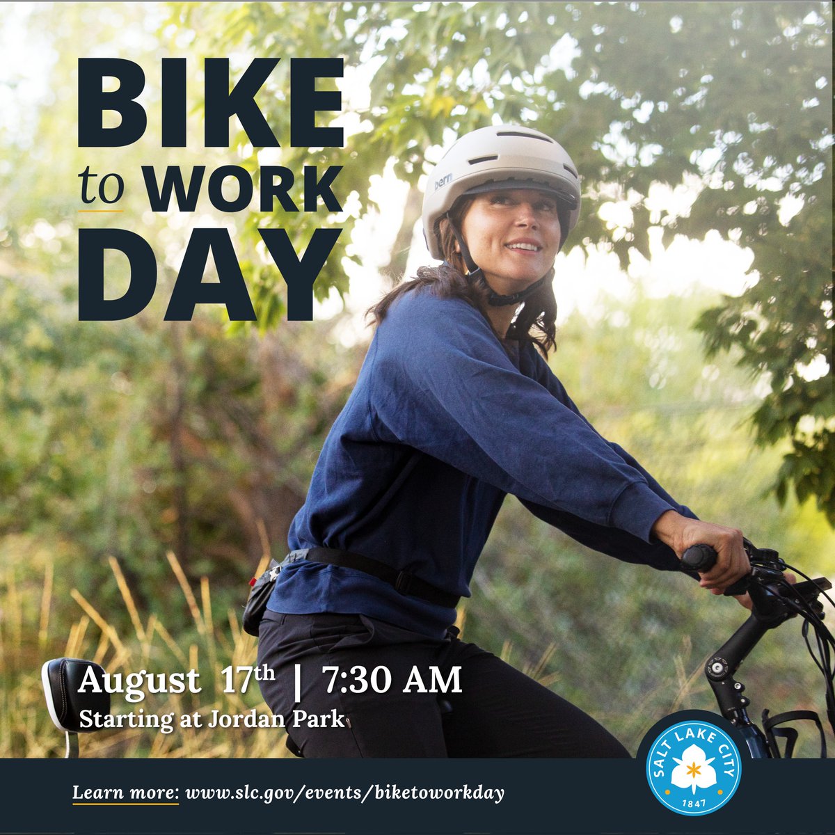 Join Mayor Mendenhall & SLC employees as we pedal our way to work on Aug 17th, 7:30 AM from Jordan Park! 

#BikeToWorkSLC #EcoFriendlyCommute #GetMovingSLC 

Link below for more details.

bit.ly/3VCkqR1