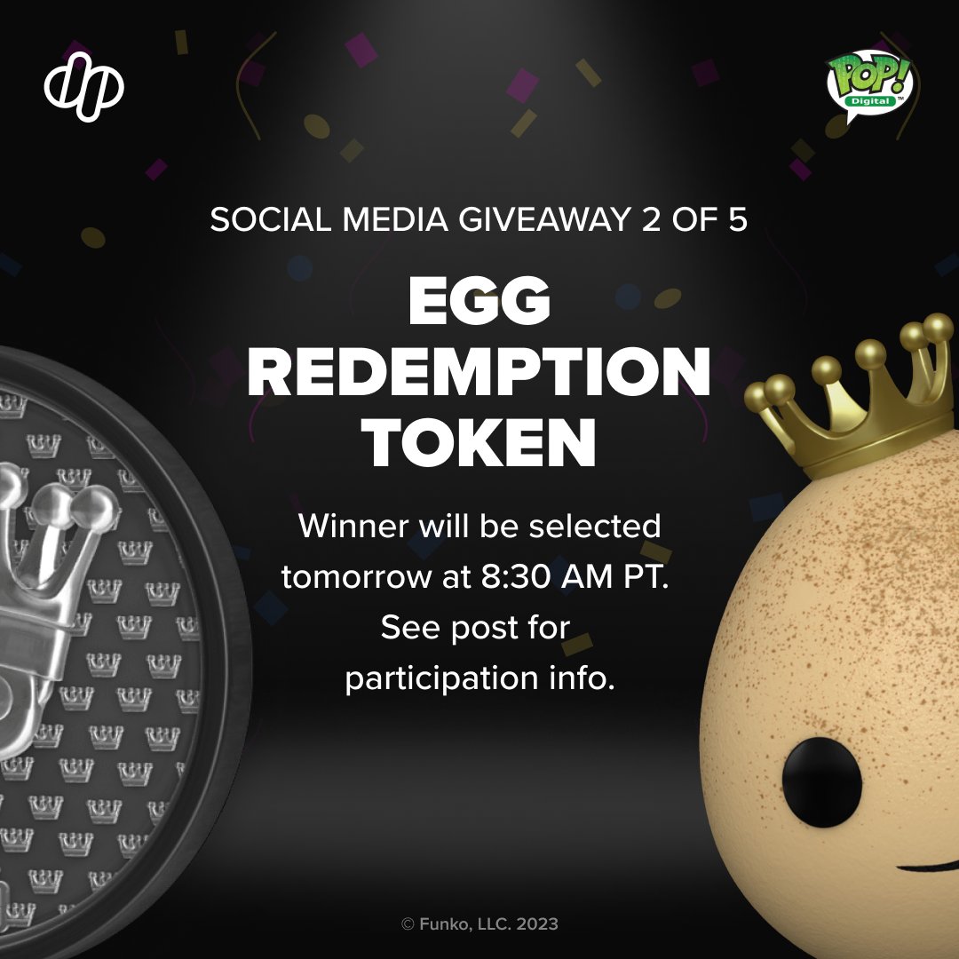 Digital Pop! Turns 2 #Giveaway 2 of 5 Enter to win one Egg Redemption Token from Funko April Fools 2023!  How to enter (today only)  🥚Like & Retweet  🥚Follow us 🥚Sign up & subscribe to our emails on Droppp.io   @OriginalFunko #digitalpopturns2 #droppp #funko