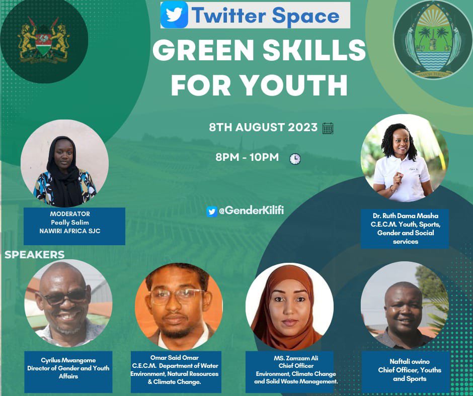 Join us tonight for this great discussion as we unpack Green skills for youth.
x.com/i/spaces/1PlJQ…

#KilifiYouthGoGreen
#TakaPesa
#IYD2023