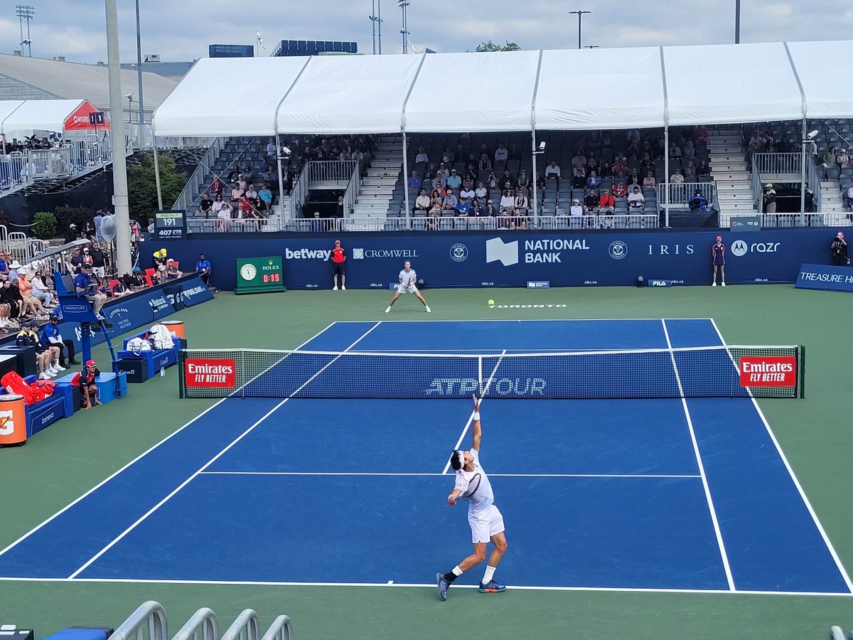 MikeCranston1's tweet photo. My first time at the ATP 1000 in Toronto. Wimbledon men's final umpire Fergus Murphy in the chair for Korda-Etcheverry on grandstand. https://t.co/9yEscIyiVU