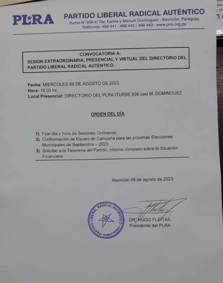 El pueblo liberal debe saber que esta convocatoria espuria y usurpadora no tiene valor legal. Con la Ley y la Constitución Nacional haremos frente al mbarete y al atropello.
