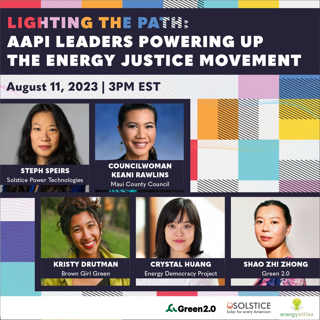 EnergyAllies's tweet photo. Join us this Friday 08/11 at 3PM EST / 12PM PST for an inspiring event co-hosted by @solarforgood and @diversegreen, moderated by @browngirl_green! 🌟
Register now at https://t.co/uDejoQyCox!
#EnergyJustice #AAPIPower https://t.co/6ZK7sI3C5e