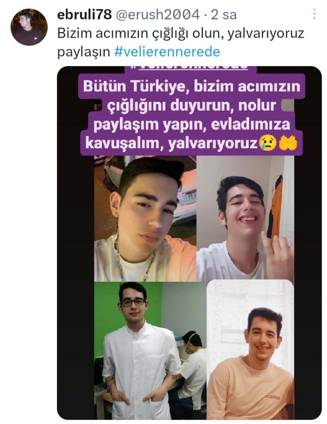 16 temmuz gününden beri çocukları #VeliErenAtay dan haber alamayan acılı aile, paylaşım desteği ve çocuklarına ulaştıracak bir ihbar bekliyor.Lütfen duyarlı olalım.#VeliErenNerede