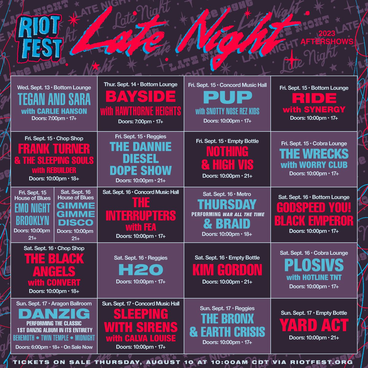 Call us Hayley Williams, because we’re starting a 💥 RIOT 💥 Emo Night Brooklyn is BACK, hosting the official @riot_fest LATE NIGHT AFTERSHOW at the @hobchicago on Sept 15th! Pre-sale tickets to party linked in bio, available tomorrow at 10:00am CDT. See you in the pit 👊