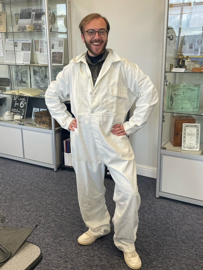 catalystarchive's tweet photo. Say hi to Charlie - he was a good sport today in modelling some of the 'outfits' in our collection! Wouldn't put the busman's uniform on though as it was very scratchy #archivefun https://t.co/L91zEZRy54