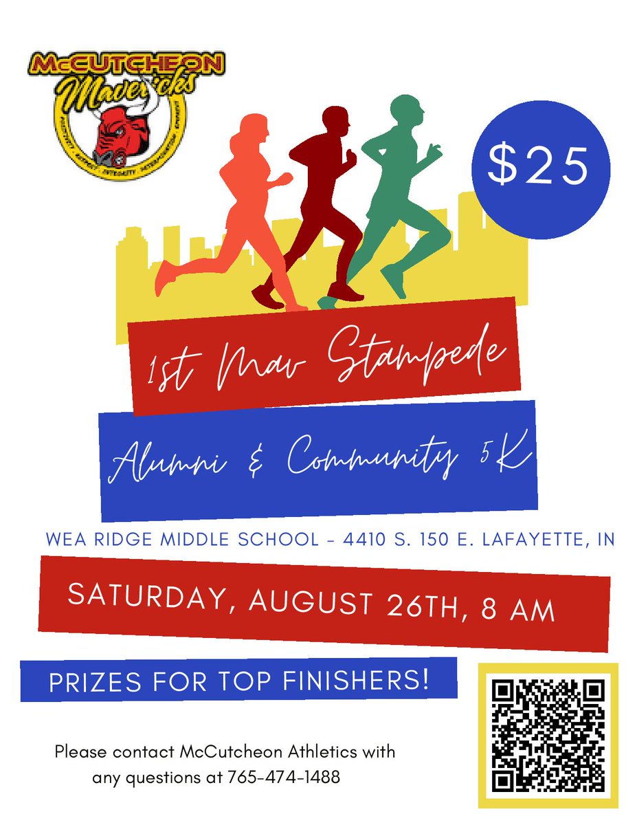 mccutcheonmavs's tweet photo. 📢 CALLING ALL RUNNERS!!!  @McCXCMavericks &amp; @LadyMavsXC are hosting an alumni and community 5K on Saturday - 8.26.  Click the link below for more information and to get signed up today! 

https://t.co/KFkwPd0ZCv https://t.co/PoEIvtGClS