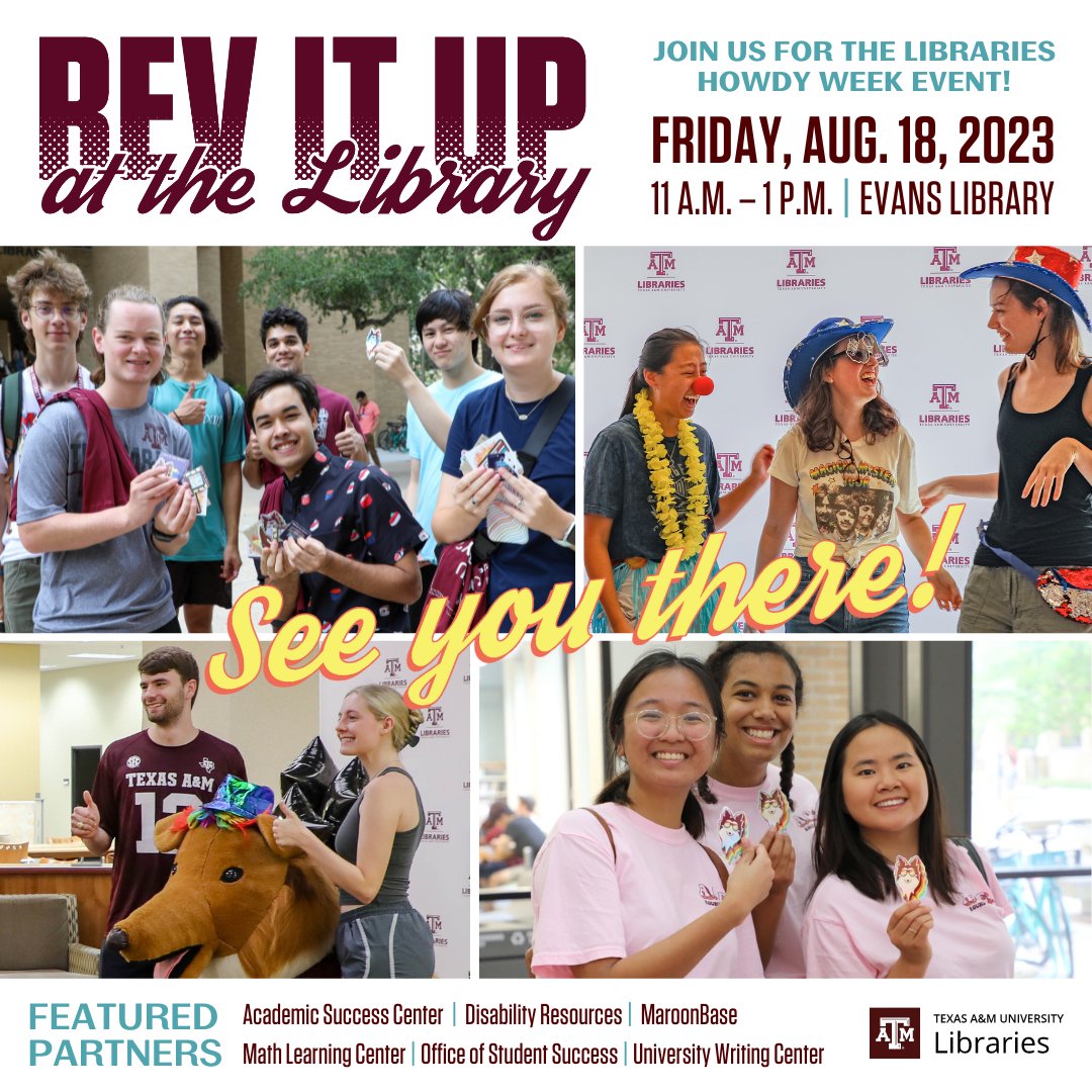 tamulibraries's tweet photo. Featured Partners: @SuccessTAMU, @TAMUDisability, @TAMU_maroonbase, @TAMUMathHelp, @TAMUOSS and @tamuwc https://t.co/VKqQdVv2Eu