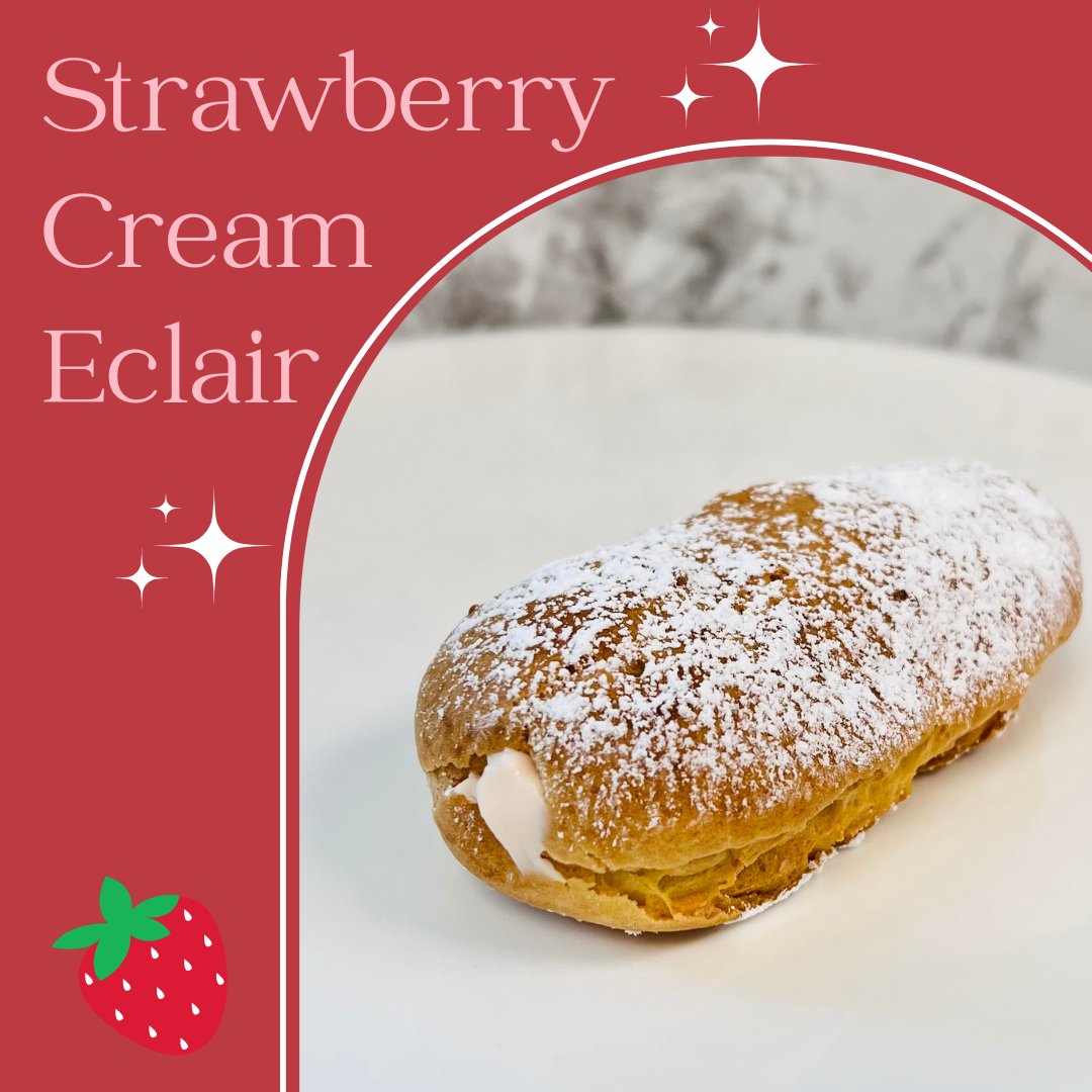 Introducing our newest eclair flavor.
 Strawberry Cream Eclair🍓🍓