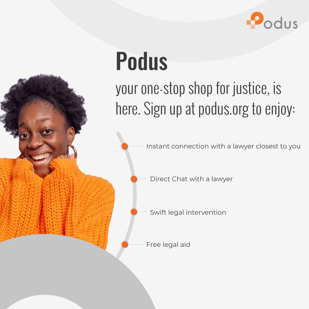citizen_gavel's tweet photo. Why have you not signed up at https://t.co/OwBsKdN3GZ yet?

Everything you need to get prompt justice is available at Podus.

Sign up to enjoy free legal aid now!
#freelegaladvice #podus #tech4justice https://t.co/Xo9mEQdnm4