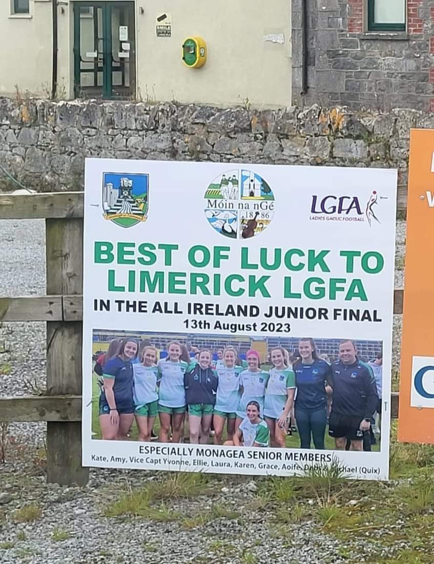 All roads lead to Croke Park on Sunday 13th Aug where our 9 Monagea Legends Aoife Corbett, Amy Curtin, Kate Geary, Grace Lee, Yvonne Lee, Deborah Murphy, Karen O’Leary, Laura Walshe &amp; Ellie Woulfe play in the TG4 All Ireland Junior Championship Final @ 11.45am. Best of luck girls