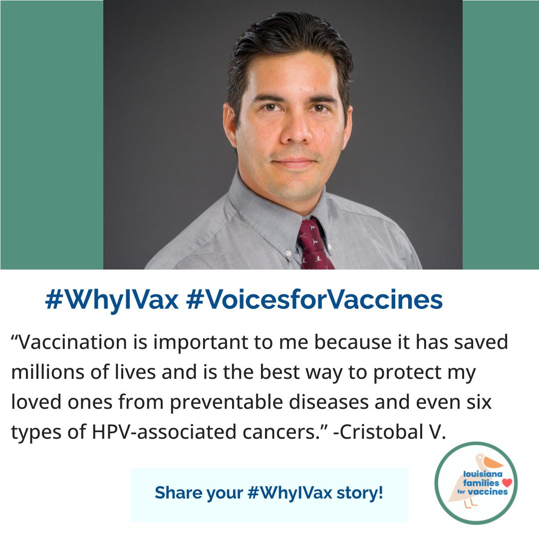 “Vaccination is important to me because it has saved millions of lives and is the best way to protect my loved ones from preventable diseases and even six types of HPV-associated cancers.” -Cristobal V. #WhyIVax #NIAM2023 #ImmunityCommunity