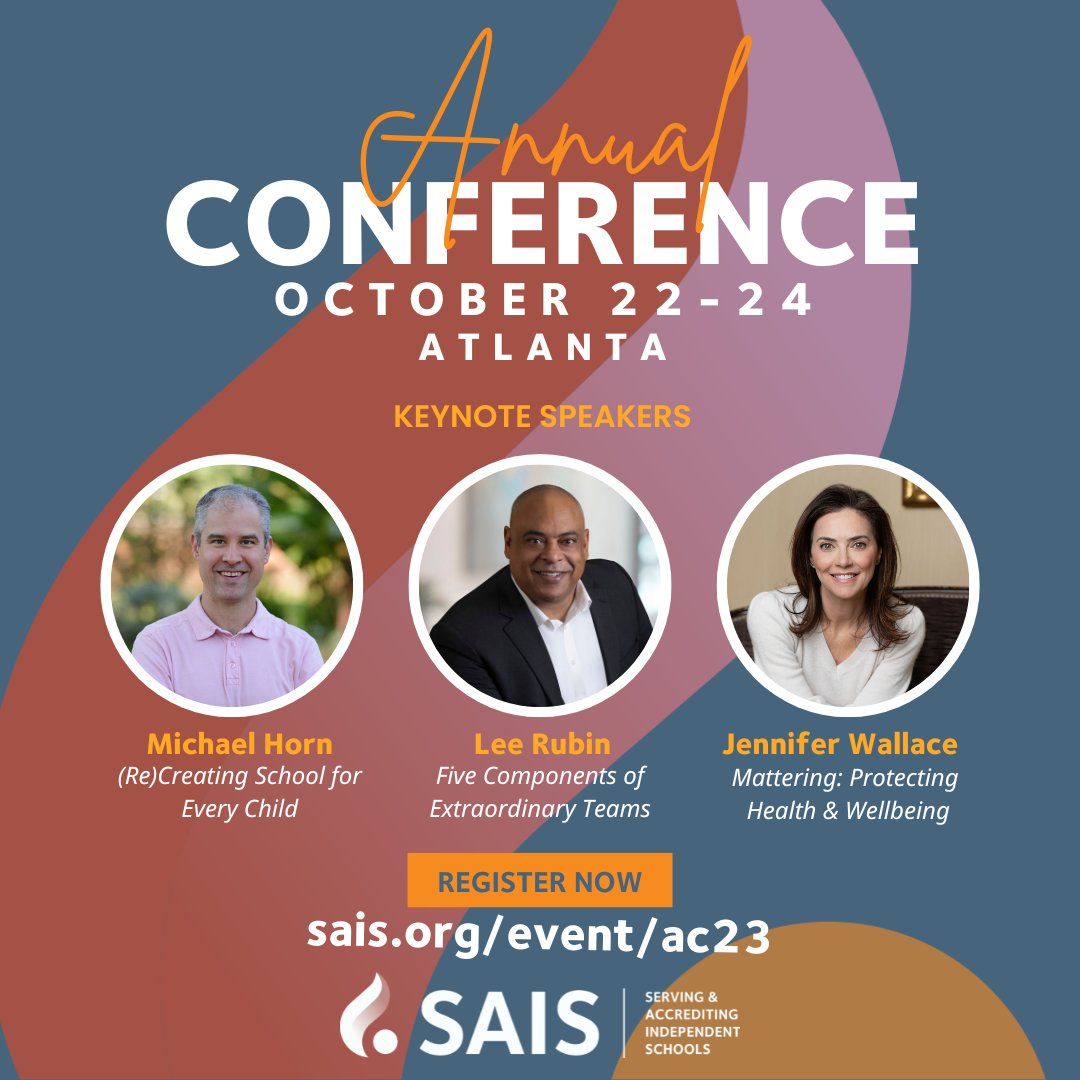 An informative, innovative, and comprehensive opportunity for independent school leaders to network and discover proven strategies and emerging trends while examining critical issues alongside colleagues from across the region. sais.org/event/23ac/