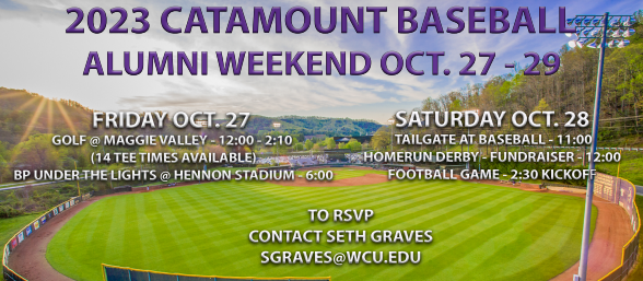 CoachBeck24's tweet photo. Calling all @CatamountBSB Alumni.  WHEE want you back in #CatamountCountry Oct. 27-28!  I look forward to seeing a big crowd back in Cullowhee.  Secure a place to stay ASAP if you plan on coming back!  More details to follow.  #gocats https://t.co/eirUPnIMv9