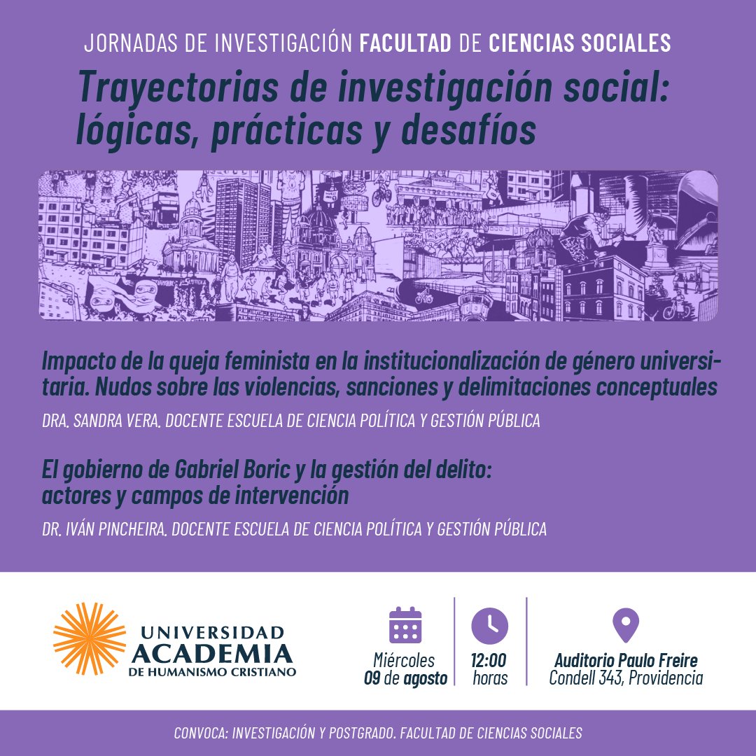 PoliticaUAHC's tweet photo. Docentes d nuestra Escuela, Sandra Vera e Iván Pincheira exponen en  jornadas d investigación “Trayectorias d investigación social: lógicas, prácticas y desafíos" instancia en q académic@s e investigador@s d @U_Academia compartirán diversos enfoques sobre su trabajo disciplinario https://t.co/1Ot8ShlYky