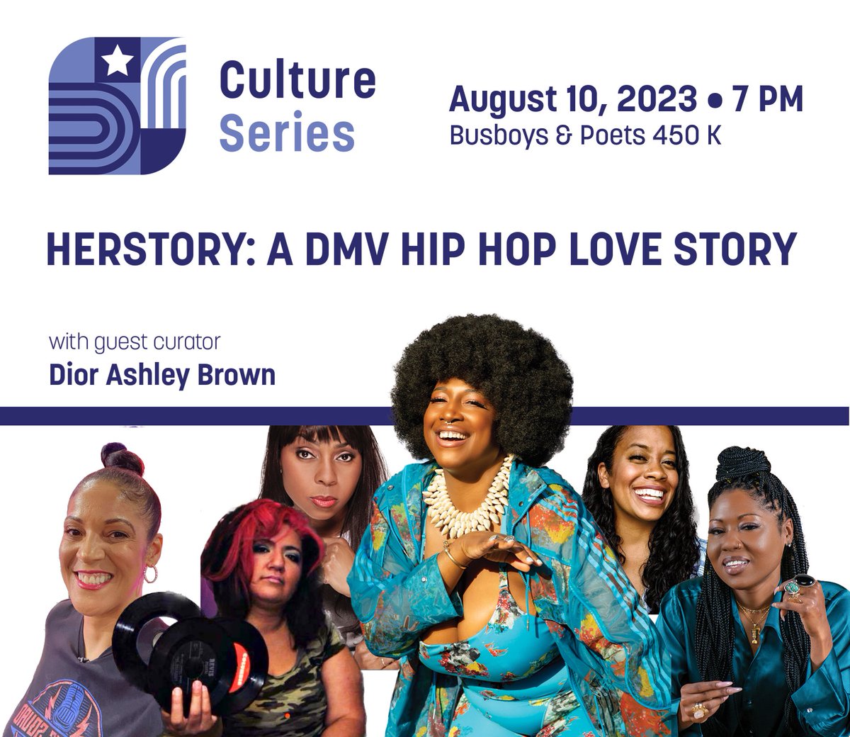 8/10 - 7-9PM In celebration of the 50th anniversary of Hip Hop! We are shining a spotlight on the immeasurable contributions of women in Hip Hop in vibrant DMV music scene with a stellar panel! 

Eventbrite: eventbrite.com/e/culture-seri…

 #hiphop50