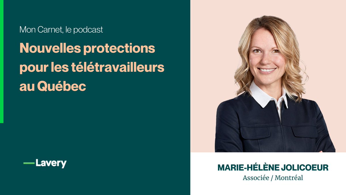 LaveryAvocats's tweet image. Notre associée Marie-Hélène Jolicoeur aborde les changements apportés à la loi #québécoise sur la santé et la sécurité du #travail pour inclure les #télétravailleurs et prévenir les risques de harcèlement et de violence conjugale.
A découvrir ici : ow.ly/faOB50PuWsU