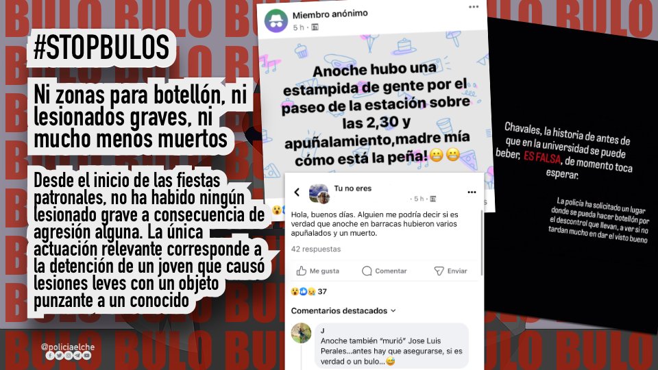 policiaelche's tweet image. #stopBulos
Ni zonas para botellón, ni lesionados graves ni mucho menos #muertos

Las actuaciones durante estas fiestas no registran incidentes de gravedad

👉🏼 #Contrasta siempre información y origen en fuentes #oficiales