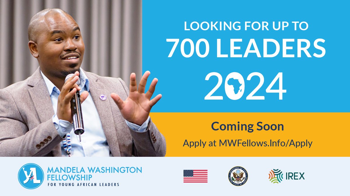 Attention young #African leaders! The #YALI2024 application will open on Tuesday, August 15! You may apply to one of 3 tracks: Business, Civic Engagement, or Public Management. View eligibility info and the timeline: mwfellows.info/apply <a href="/ECAatState/">Educational & Cultural Affairs—U.S. Dept. of State</a> <a href="/YALINetwork/">YALI Network</a>