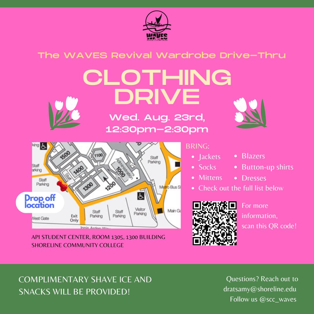 Come donate any job interview appropriate attire, winter clothing, and other items to provide our students in need. We’d love to meet you to tell you more about our WAVES program and future events we are planning this year. Complimentary shaved ice and snacks will be provided!