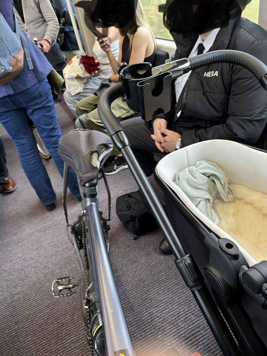 jeffmoye's tweet photo. @greateranglia you have one small section on a train where bikes are allowed. Why would you put seats there too? https://t.co/PK4zuSNs59