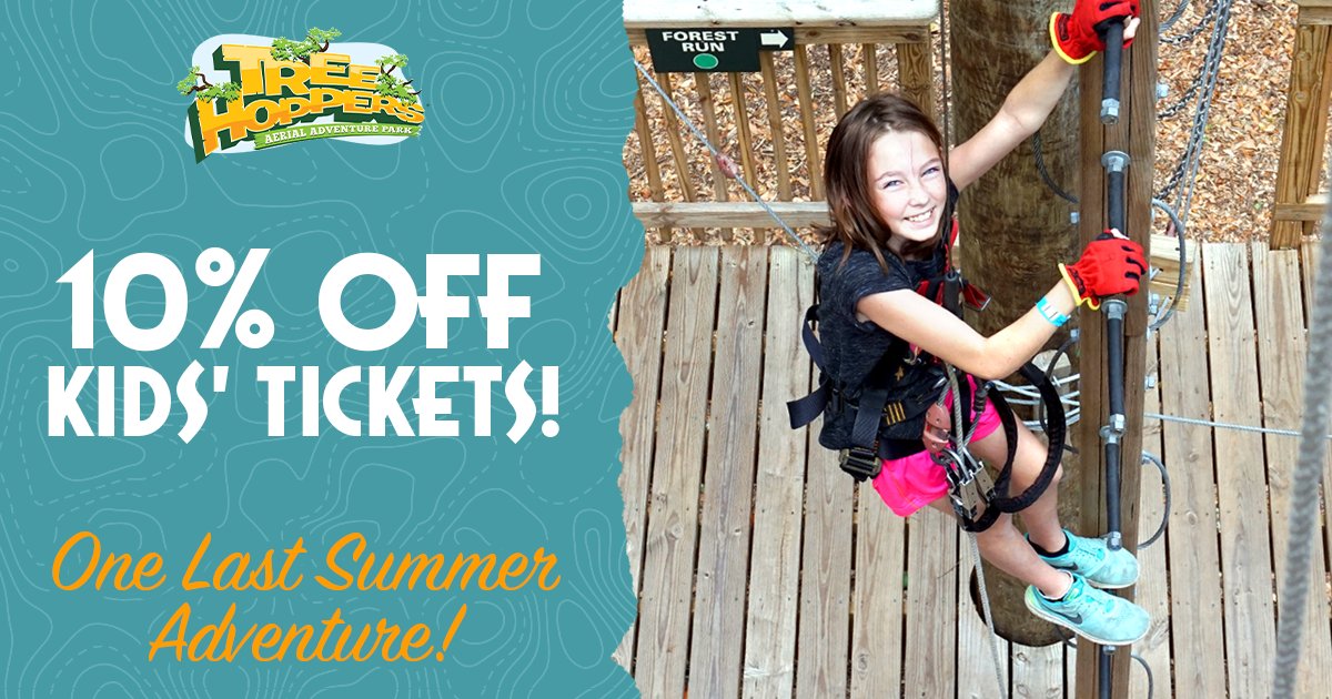 TreeHoppers's tweet image. This Wednesday (08/09)- Friday (08/11), save 10% when you purchase your kid's ticket online ⭐

Get the catchphrase code online at:hbit.ly/3L2TYw9

#TreeHoppers #Special #TampaFL #DadeCityFL #Orlando #Summer #Kids #KidsThings #Adventure #ZipLine