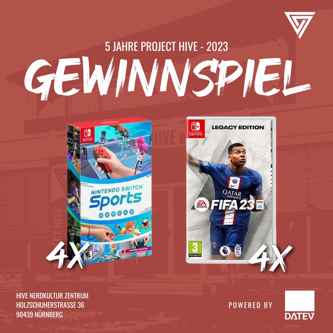 HIVEnbg's tweet photo. [#giveaway #Gewinnspiel] 

Project HIVE hatte dieses Jahr sein 5 jähriges Jubiläum - Deswegen wollen wir unserer tollen Community etwas zurückgeben! Zusammen mit @DATEV verlosen wir bis Dezember jeden Monat coole Preise von NINTENDO! 🤩

Teilnahmebedingungen &amp; Weitere Infos⬇️ https://t.co/Hu3EXyhaV9