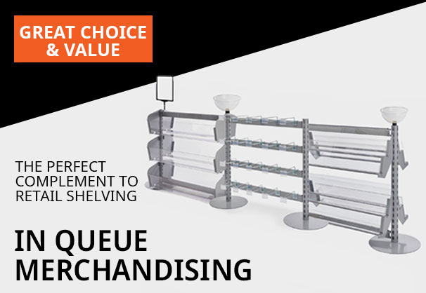 If you have Retail Shelving, this impulse-buying queue shelving Is a must! It matches perfectly with the silver Wall & Gondola Units 
ow.ly/VTPW50OWWMC #musthaveshelving #shopshelving #inqueuemerchandising #retailshelving