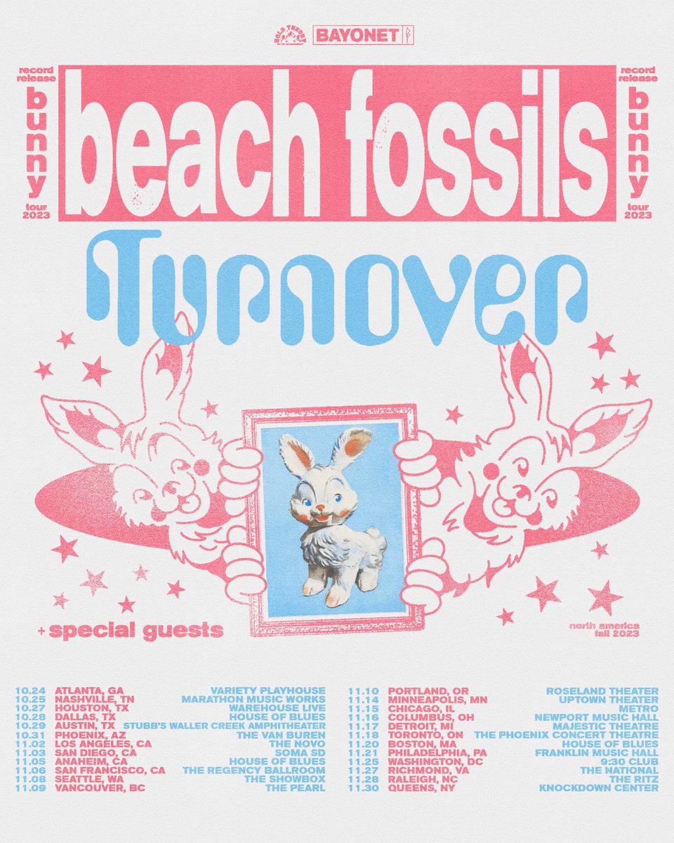 Beach Fossils North American tour with support from Turnover! Tickets on sale Friday at 10am local. Text us at 646-766-8404 for early access tickets. VIP packages available. Special guests to be announced soon. See you there!