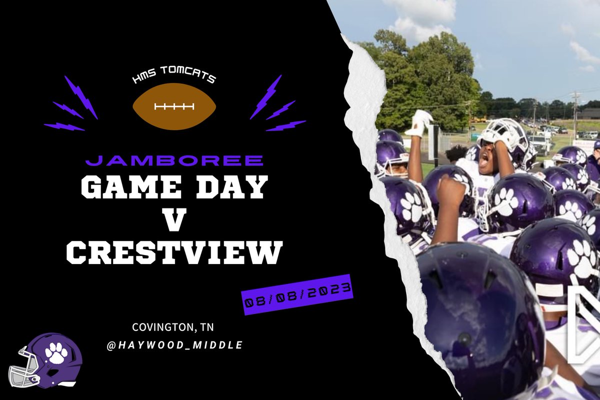 HMS Tomcat Football 🏈:

🆚:  Crestview (Jamboree)

📆: August 8, 2023

📍: Covington, TN (CHS)

⏰: 7:30 PM <a href="/HMSTomcats/">Haywood Middle School</a> <a href="/haywoodtomcats/">tomcats_athletics</a>