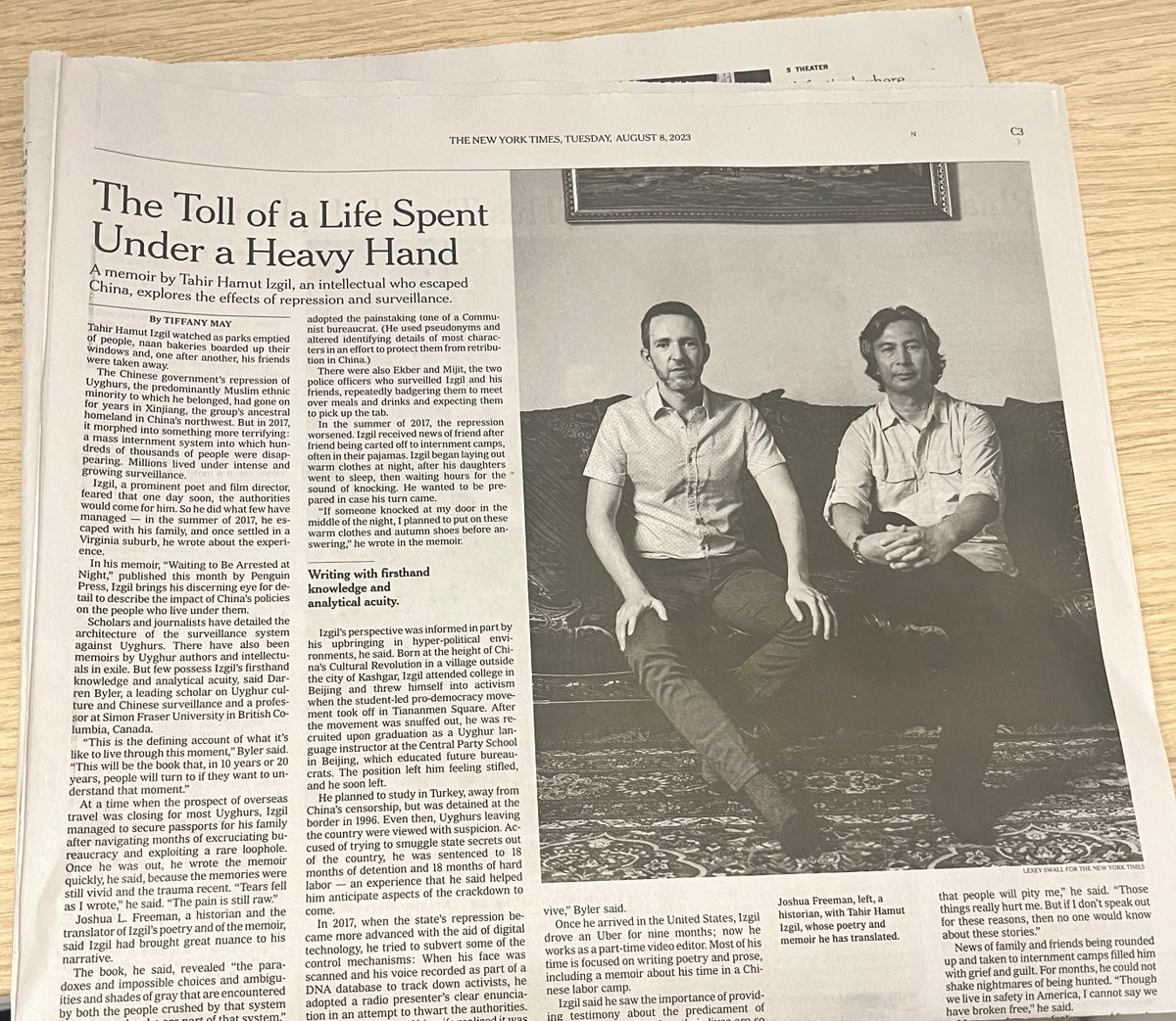 From today's @nytimes. Thanks again to @nytmay for this outstanding profile of leading #Uyghur poet Tahir Hamut Izgil. It's been a privilege translating @TahirIzgil's poetry & memoir, and it's so good to see how his work is raising awareness of the crisis in the Uyghur homeland.