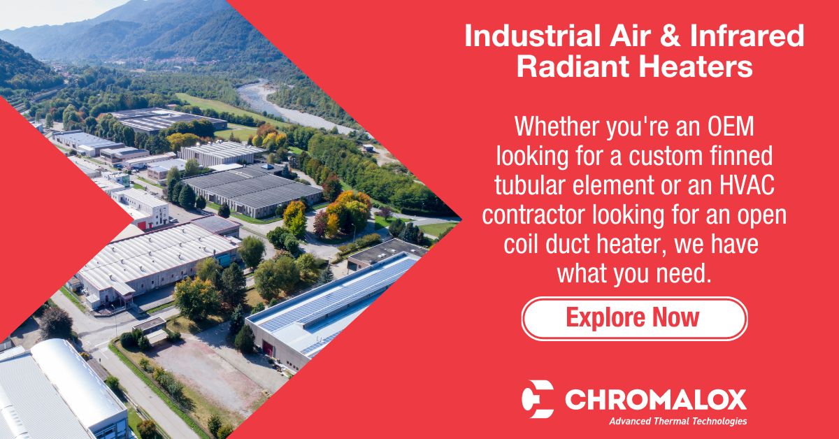 Experience unparalleled warmth and performance with our Industrial Air and Infrared Radiant Heaters! 🔥 Whether you need to heat a large industrial space or target specific areas, we have a solution to fit your needs. Explore now: chromalox.com/en/catalog/ind…