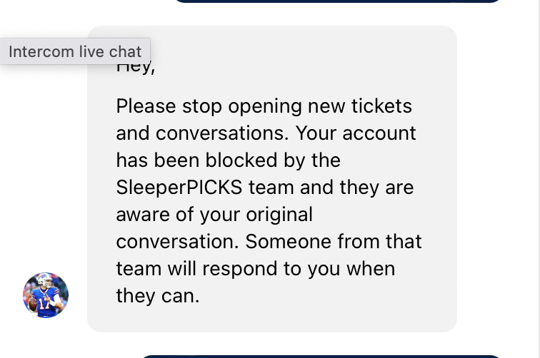 codygirth's tweet photo. A RESPONSE HAS BEEN GIVEN FROM @SleeperSupport !! My goodness. The first response I have gotten in about a week and a half. However, they were simply telling me to stop sending in tickets...lol maybe acknowledge my original ticket then? hopefully it's resolved soon! https://t.co/errNAO02kv
