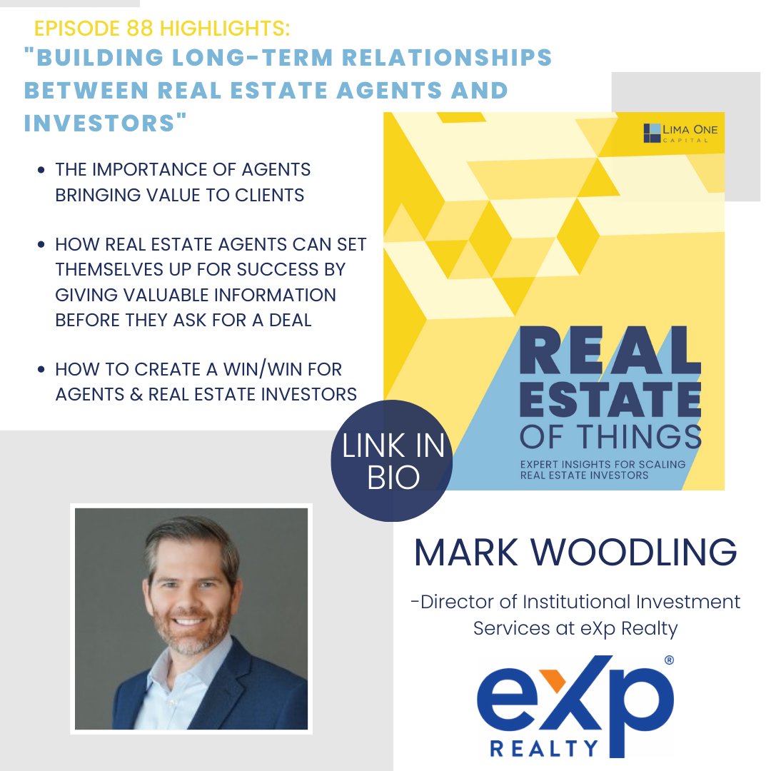 REThingsPodcast's tweet photo. Ep. 88 with Mark Woodling, Director of Institutional Investment Services at @eXpRealty, is now LIVE! Tune in for this episode highlighting the value of relationships between agents and investors. 

Listen here: https://t.co/douq1pG6in

#REOT #realestate #investing #podcast https://t.co/vdjd6TXPPw