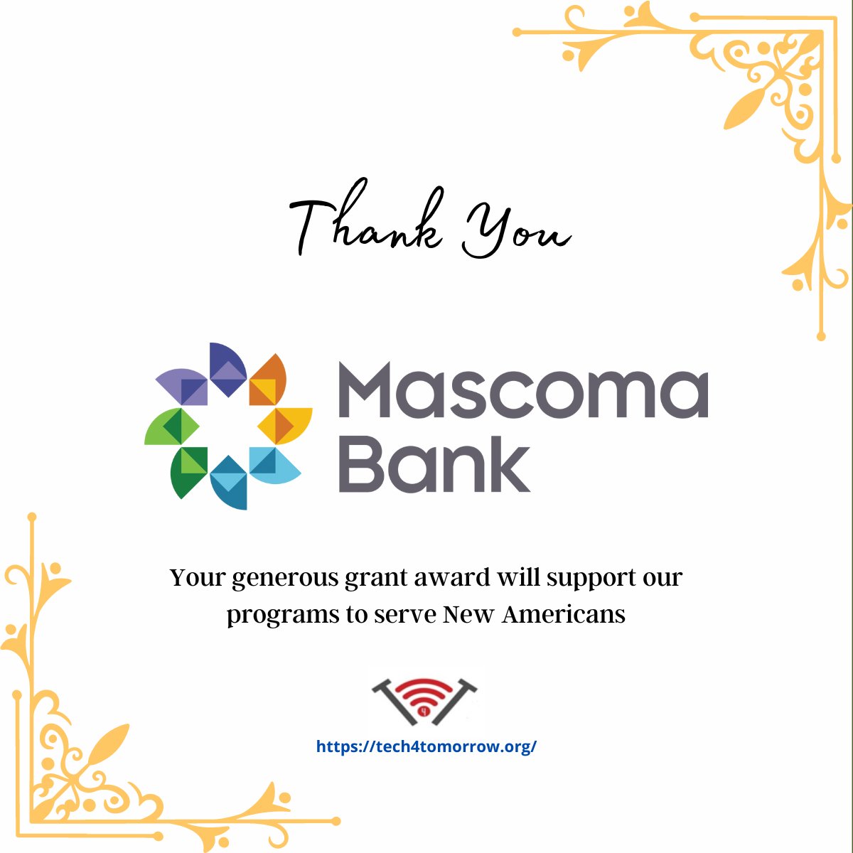 T4TUSA's tweet image. Thank you, @MascomaBank.
#TechnologyEducation #NewAmericans #Mascoma #GrantAward #CommunitySupport #thankyou #EducationPrograms #ImmigrantEducation #Communitybank #Philanthropy