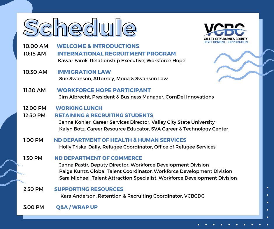 vcbcdc's tweet image. VCBCDC is hosting a one-day workforce recruiting event highlighting international recruiting opportunities, state-level initiatives, local student connection opportunities, and supporting resources.

RSVP is required, lunch will be provided.
form.jotform.com/232045002784145