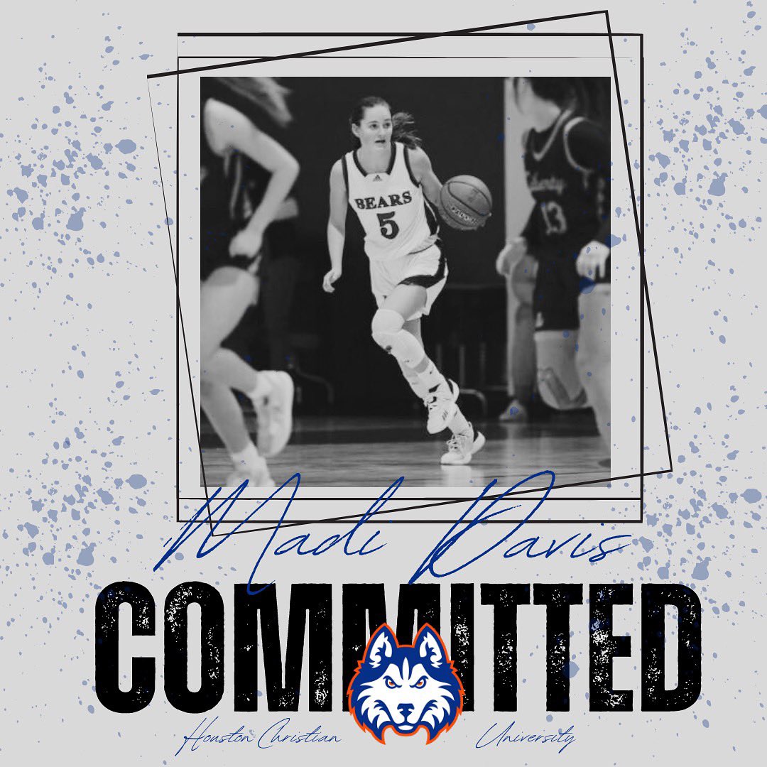 madelyne_davis's tweet photo. I’m excited to announce my commitment to play D1 basketball at Houston Christian University!! Thank you @HCUCoachDonna and @HCUWBB for this amazing opportunity! Thank you to all of my coaches, trainers, and teammates for everything along the way! Big S/O to my fam! GO HUSKIES💙🧡 https://t.co/K4ZtQUT7g2