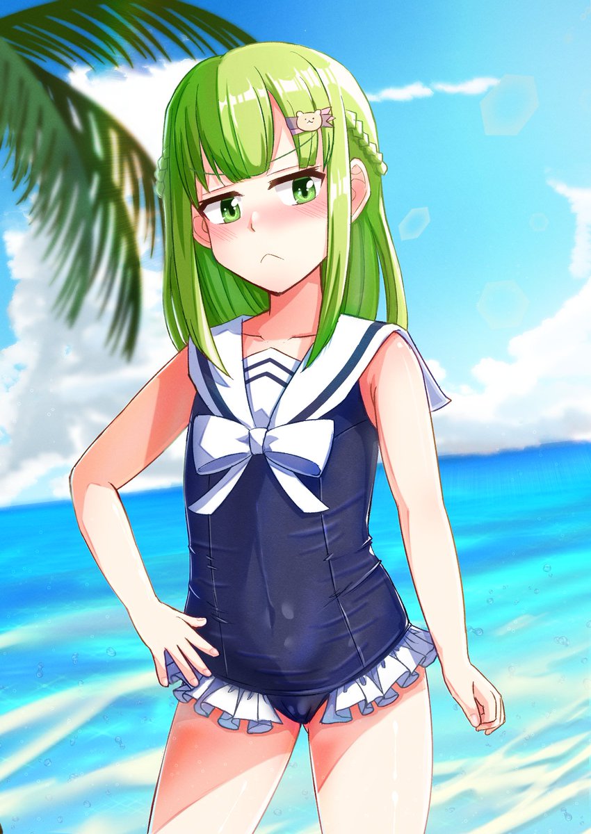 にじさんじ「スク水かざちゃん ※再掲 #にじさんじのスク水がみたい」|オリ@にじそ07新刊残り10Pと表紙のイラスト