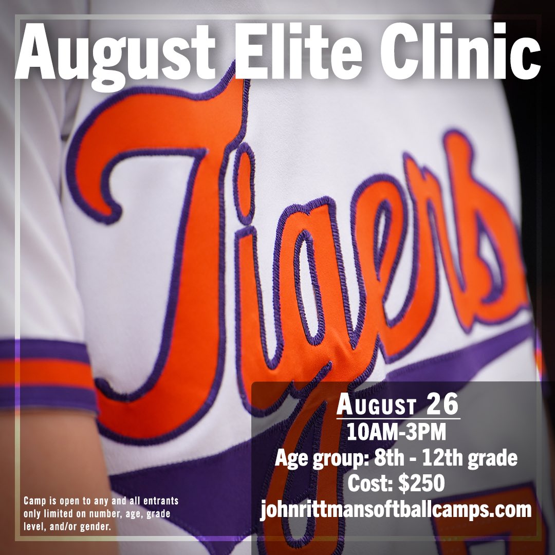 Only a couple weeks away from our next clinic! Head to johnrittmansoftballcamps.com to reserve your spot!! <a href="/clemsonsoftball/">Clemson Softball 🥎</a>