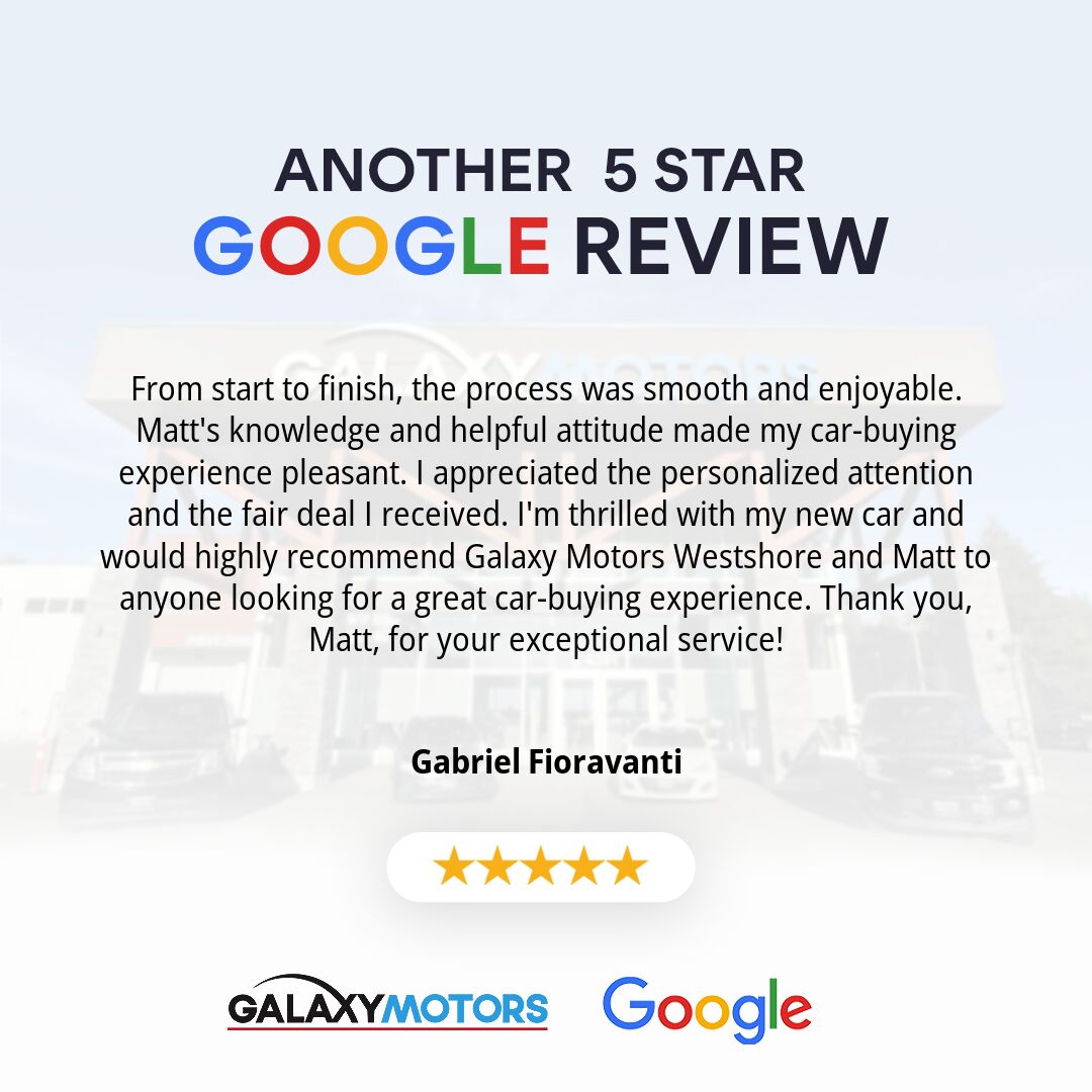 Another 5 Star Google Review! Thank you for working with us Gabriel Fioravanti.
#5StarGoogleReview #GalaxyMotors