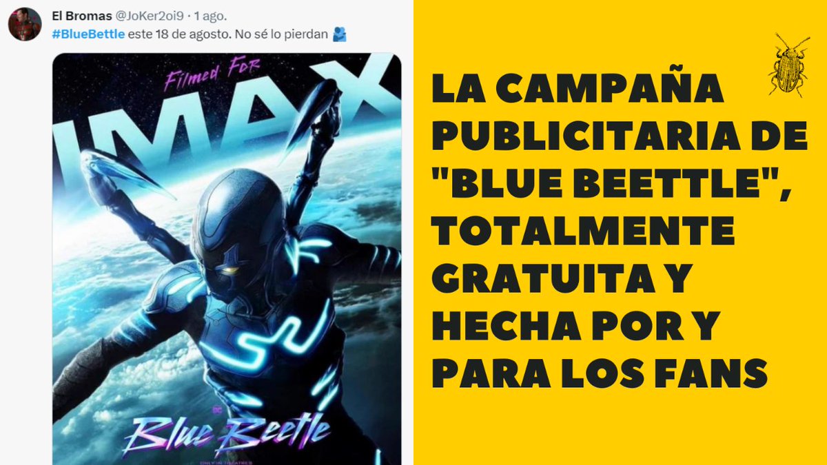 Enredatt's tweet photo. La ausencia total de promoción de la última película del universo DC por parte de Warner ha hecho que los fans tomen las riendas, anunciando en sus redes el estreno hasta convertirlo en un trend viral🪲#bluebeettle #marketingonline #publicidadgratuita https://t.co/bPaZzdPIaZ