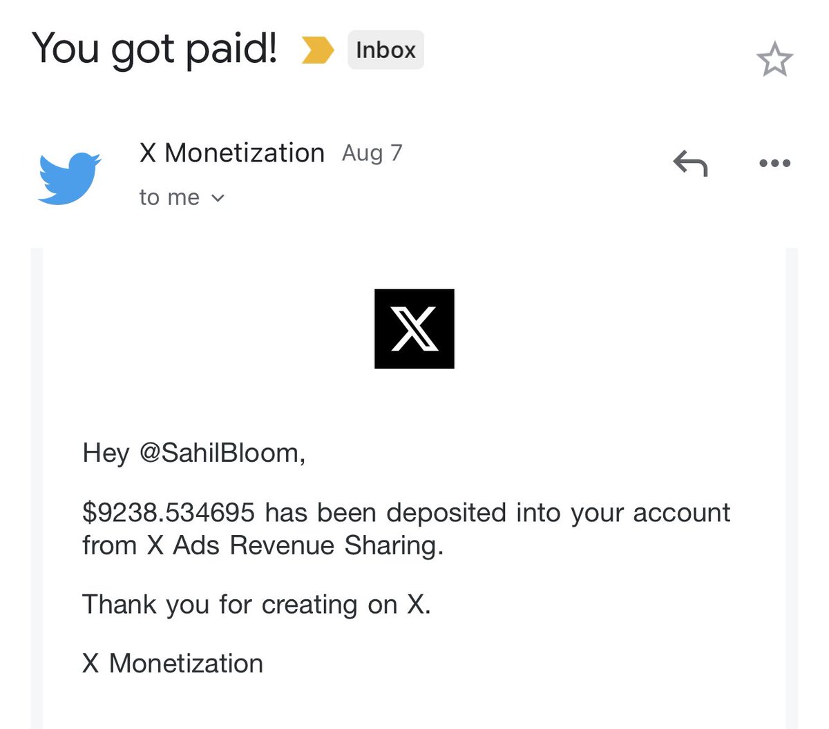 Payout from the revenue sharing program. First reaction: “Wow, that’s actually real money.” Second Reaction: “I should be creating more engaging content here.” If you play that second reaction out across the platform, it probably creates the result @elonmusk is looking for.