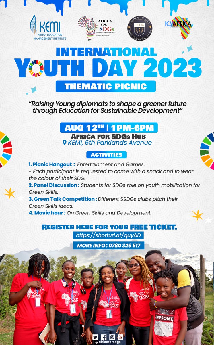 Don't miss out on International Youth Day on 12th August at KEMI,Parklands💯. Register with the link below; forms.gle/Q47qn6EqFpFnwE…