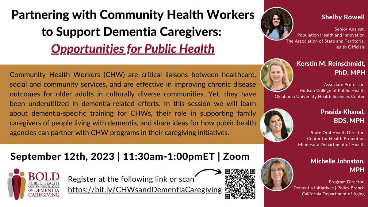 PHCOE_DC's tweet photo. Tune in on 9/12 🗓️ to learn about the opportunities for partnership between Community Health Workers (CHW) and dementia-related public health efforts!
@MDH @ASTHO @CalAging

Register at https://t.co/BTTDInOxDN https://t.co/EjDOdr68is