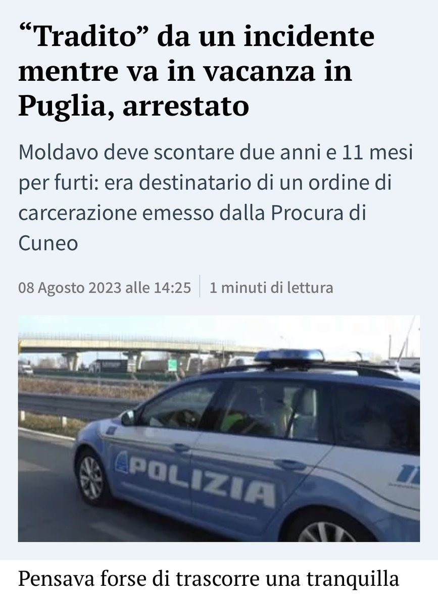 Quest’anno non c’è pace nemmeno per i delinquenti che vanno in vacanza in Puglia. Non venite in vacanza, é pericolosa la #Puglia 😂 !!!