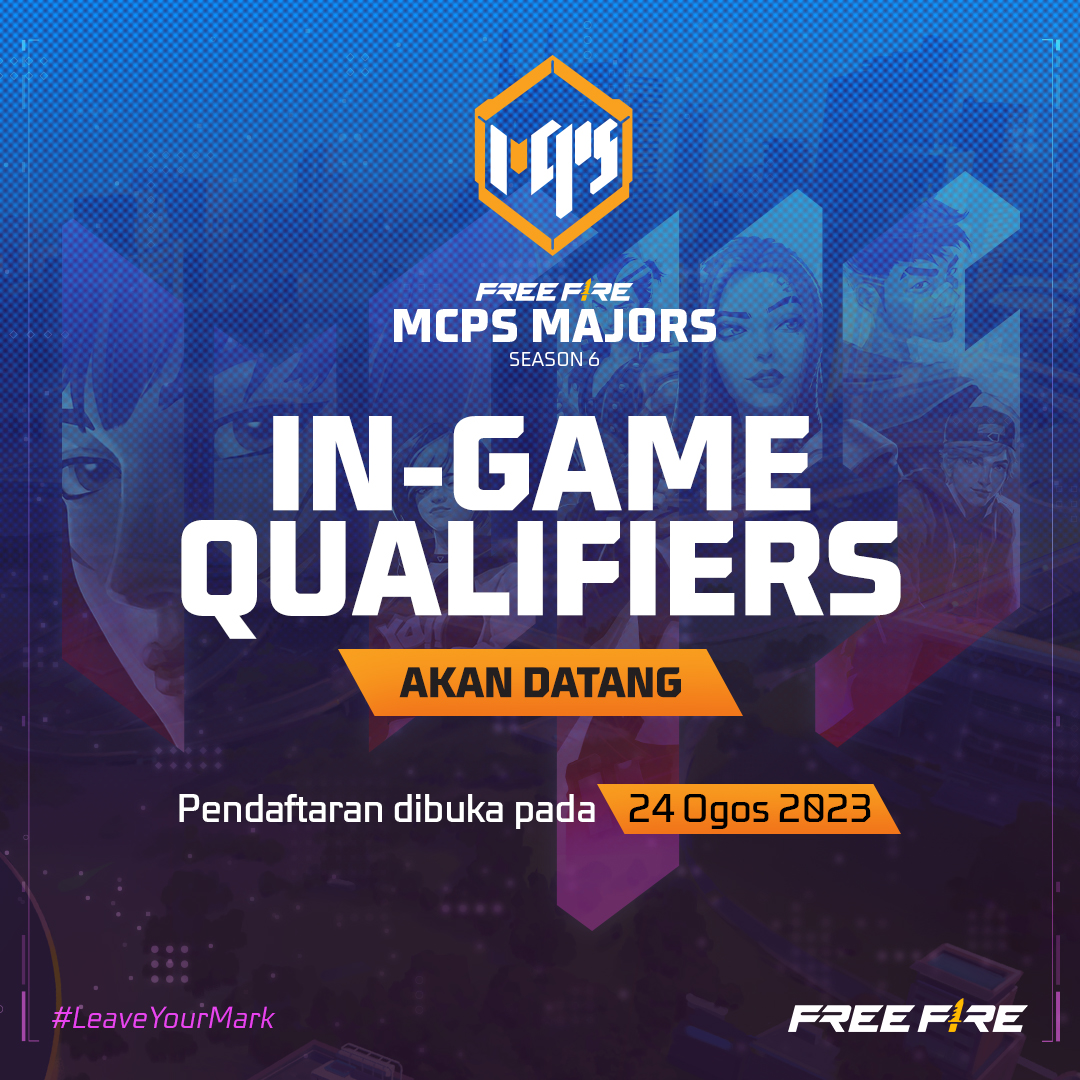 FFMYOfficial's tweet photo. MCPS kembali untuk musim ke-6 yang sangat dinanti-nantikan! Pendaftaran bagi In-Game Qualifiers akan bermula 24 Ogos melalui The Arena dalam permainan!😎

Nantikan bersama kami untuk berita lanjut mengenai semua aksi MCPS dan Free Fire Esports.🔥

#FFEsports #MCPS #LeaveYourMark https://t.co/EOVnaFLmp5
