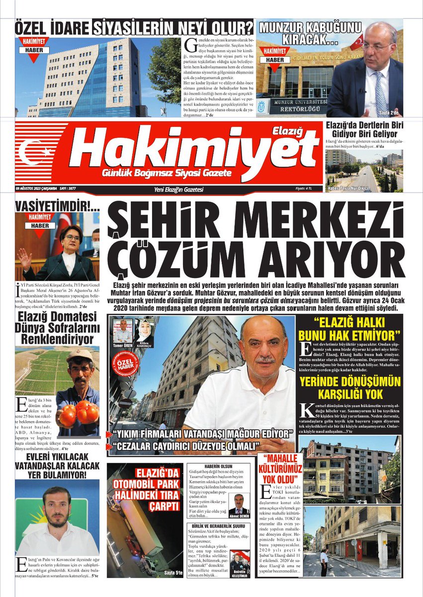 elazighakimiyet's tweet photo. Yarınki 1. Sayfamız
@tcicisleri @elazig_valiligi 
#Elazığ https://t.co/z89XgrctjC