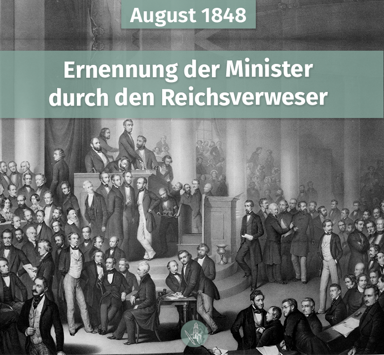 Nach der Selbstauflösung des Bundestags und der Übertragung der Kompetenzen auf die provisorische Zentralgewalt muss Reichsverweser Erzherzog Johann die Minister benennen. Unter ihnen so prominente Namen wie Robert v. Mohl oder Anton v. Schmerling.➡️posting-paulskirche.de/?entry=1387