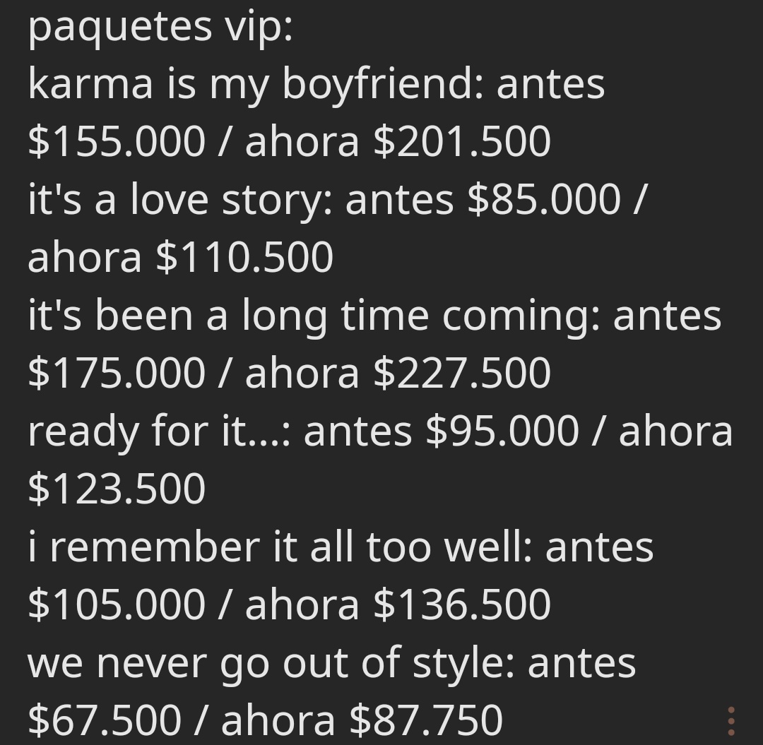 wonuerbakero's tweet image. si los precios de taylor aumentan un 30% como los red hot estos serían los precios (sin agregar el service) #DFConcertWeek