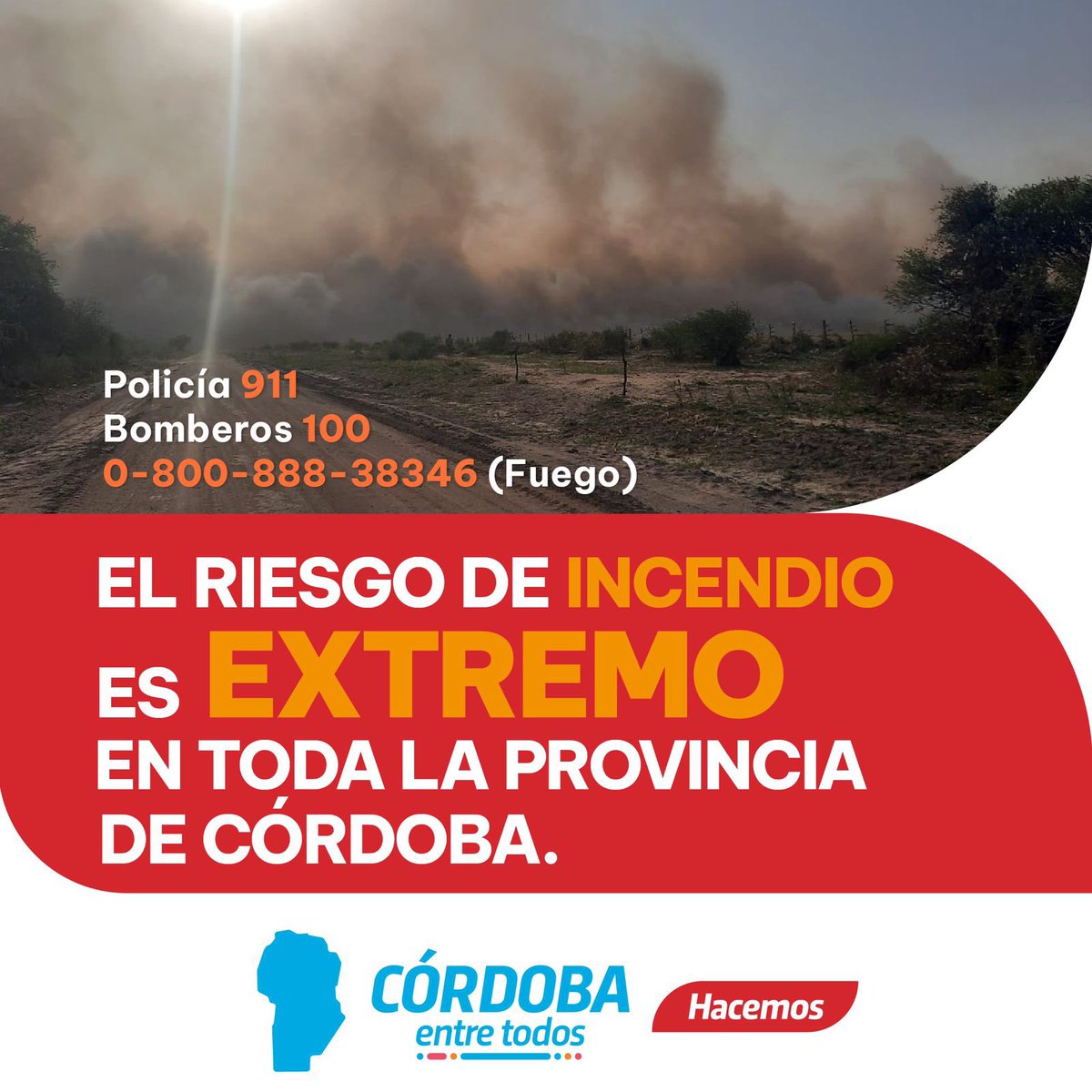 ⚠ ALERTA POR RIESGO DE INCENDIO EXTREMO

🔴 La Secretaría de Gestión de Riesgo informa que hasta el viernes 11/08 rige una alerta de riesgo de incendio extremo en toda la provincia.