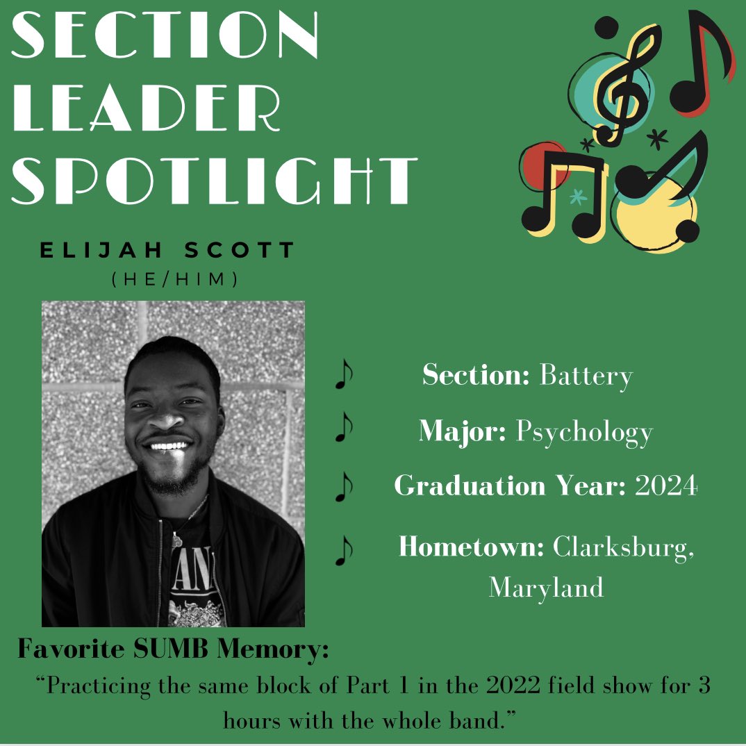 Our Section Leader Spotlight today goes to Elijah! Elijah is one of our co-captains of our Battery and he plays the bass drum. Be on the lookout tomorrow for our last section leader shout out for the summer! #stevensonuniversity #stevensonuniversitymarchingband #sectionleaders